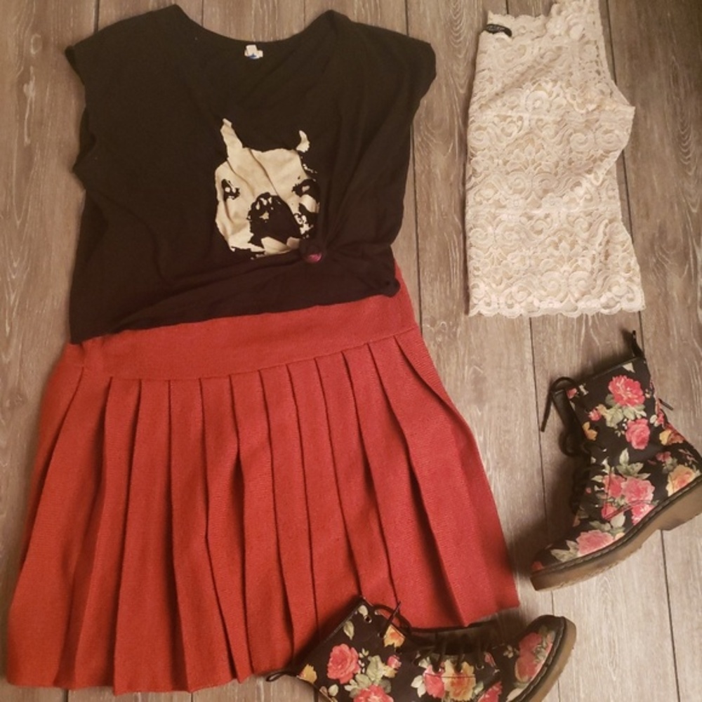 Red Pleated Mini Skirt High Waisted Preppy Academic School Girl Style WomensMed